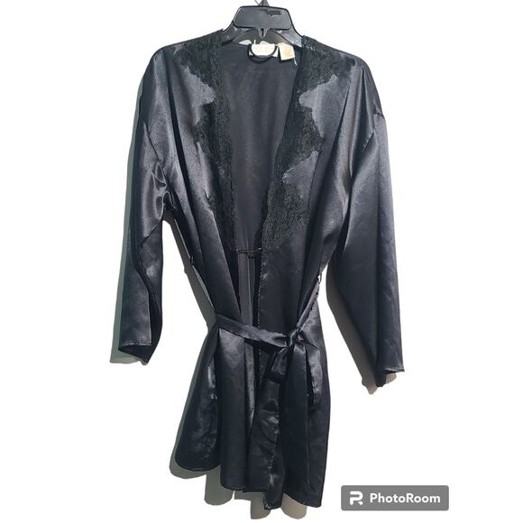 Victoria's Secret Other - Vintage Victoria's Secret Gold Label Black Lace Trim Belted Robe Size OS